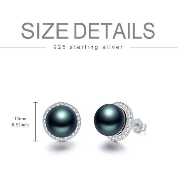 EKJQB Black Pearl Stud Earrings For Women - Picture 8 of 8